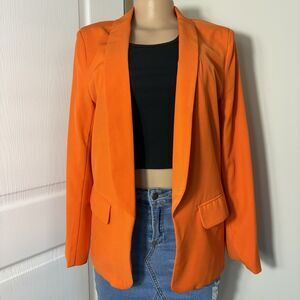 Shein Womens Blazer Size M Jacket Orange Single Breasted Open Business Corpcore